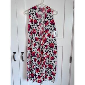 NWT LuLaRoe Joy Sleeveless Duster White with Floral Print Women's Size Small New